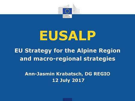 EUSALP EU Strategy for the Alpine Region and macro-regional strategies