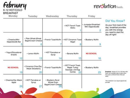 Did You Know? K-12 HOT/COLD BREAKFAST