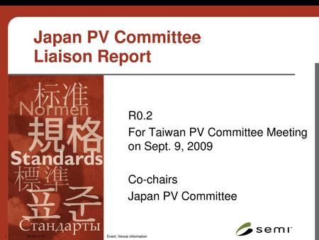 Japan PV Committee Liaison Report