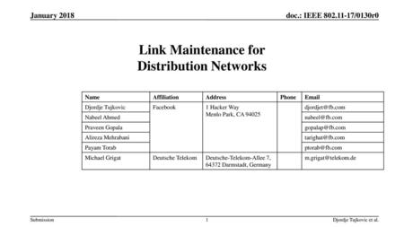 Link Maintenance for Distribution Networks