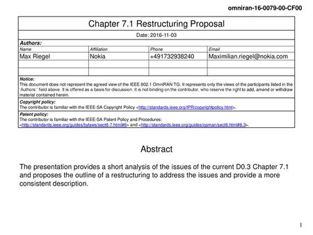 Chapter 7.1 Restructuring Proposal