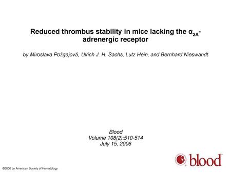 Reduced thrombus stability in mice lacking the α2A-adrenergic receptor