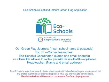 Our Green Flag Journey: (Insert school name & postcode)