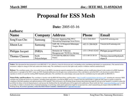 Proposal for ESS Mesh Date: Authors: