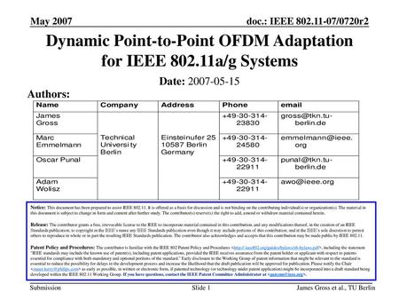 Dynamic Point-to-Point OFDM Adaptation for IEEE a/g Systems