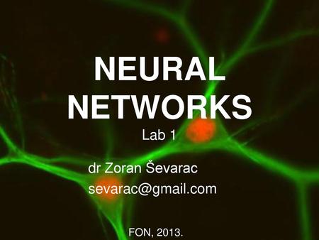 NEURAL NETWORKS Lab 1 dr Zoran Ševarac sevarac@gmail.com FON, 2013.