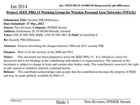 Jan 2014 Tero Kivinen, INSIDE Secure