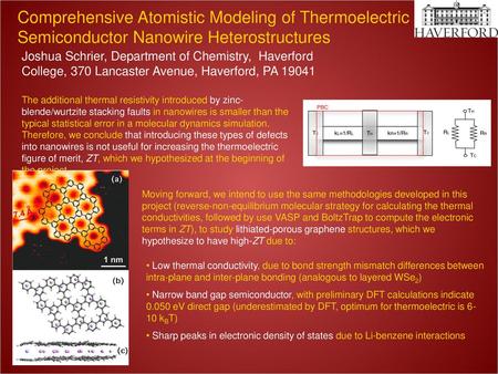 Comprehensive Atomistic Modeling of Thermoelectric Semiconductor Nanowire Heterostructures Joshua Schrier, Department of Chemistry, Haverford College,