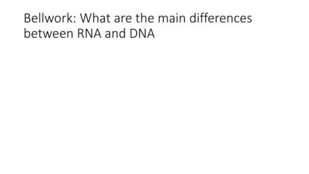 Bellwork: What are the main differences between RNA and DNA