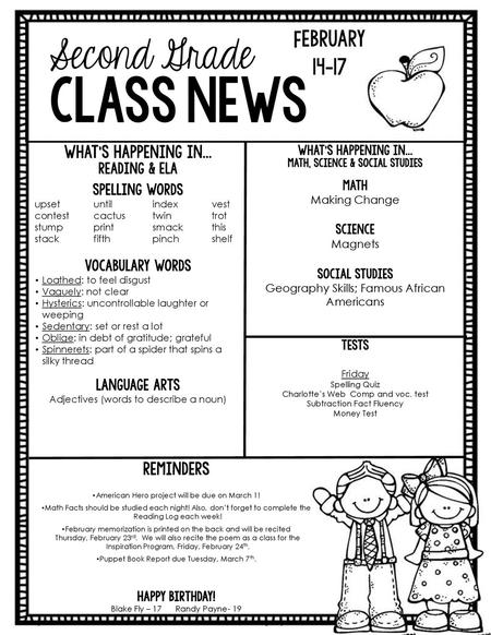 class news Second Grade February What’s Happening in...