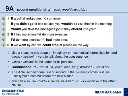 9A second conditional: if + past, would / wouldn’t