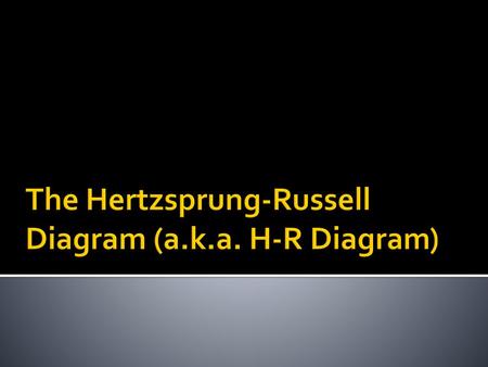 The Hertzsprung-Russell Diagram (a.k.a. H-R Diagram)