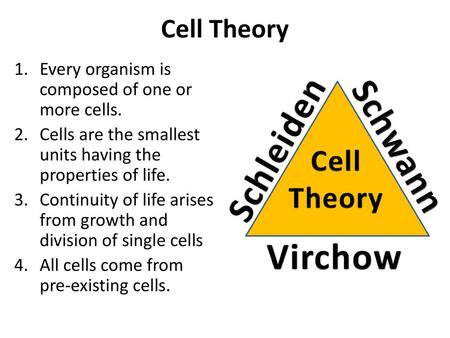 Cell Theory Every organism is composed of one or more cells.