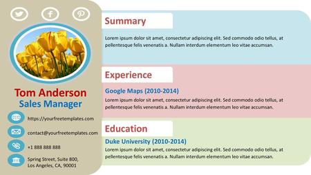 Tom Anderson Summary Experience Sales Manager Education