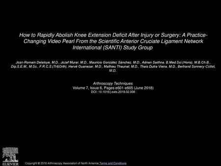 How to Rapidly Abolish Knee Extension Deficit After Injury or Surgery: A Practice- Changing Video Pearl From the Scientific Anterior Cruciate Ligament.