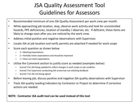 JSA Quality Assessment Tool Guidelines for Assessors