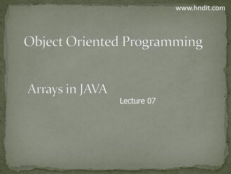 Object Oriented Programming