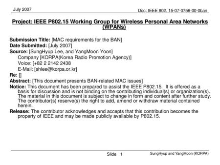 Submission Title: [MAC requirements for the BAN]