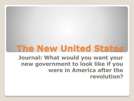 The New United States Journal: What would you want your new government to look like if you were in America after the revolution?