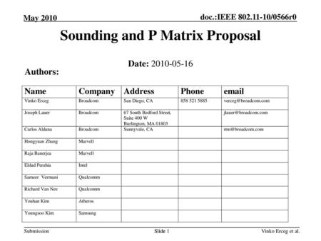 Sounding and P Matrix Proposal