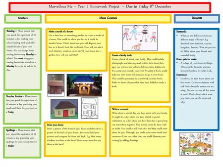 Marvellous Me – Year 1 Homework Project – Due in Friday 8th December