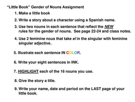 “Little Book” Gender of Nouns Assignment