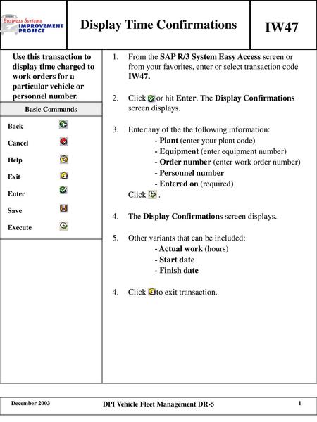 Display Time Confirmations DPI Vehicle Fleet Management DR-5