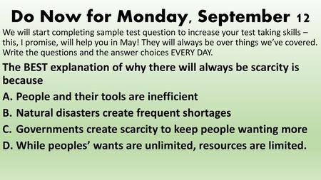 Do Now for Monday, September 12