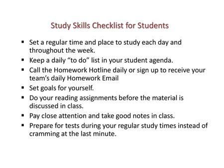 Study Skills Checklist for Students