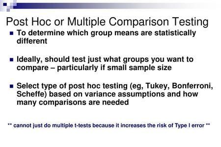 Post Hoc or Multiple Comparison Testing