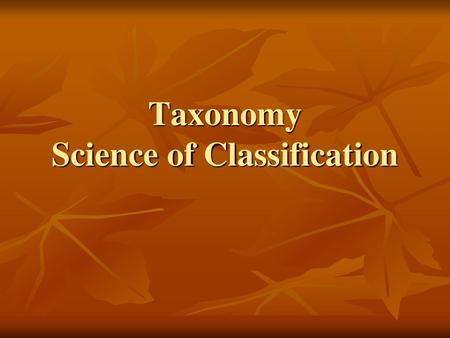 Taxonomy Science of Classification