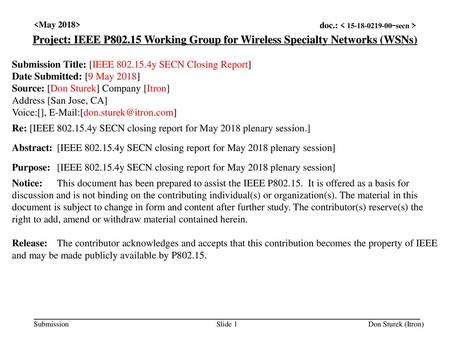 <month year> doc.: IEEE < e> <May 2018>