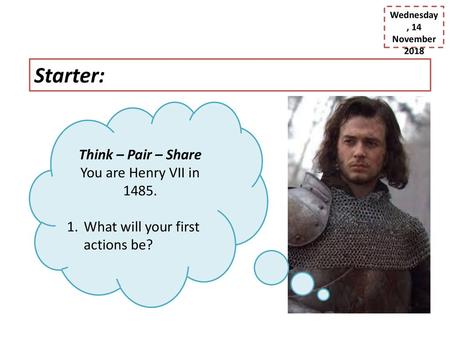 Starter: Think – Pair – Share You are Henry VII in 1485.