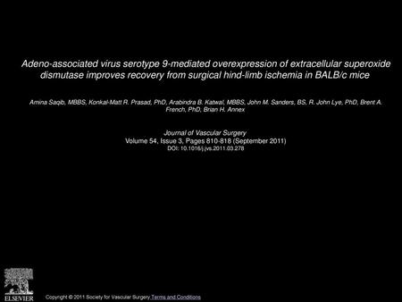 Adeno-associated virus serotype 9-mediated overexpression of extracellular superoxide dismutase improves recovery from surgical hind-limb ischemia in.