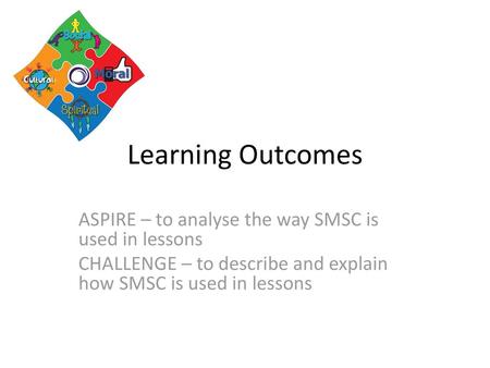 Learning Outcomes ASPIRE – to analyse the way SMSC is used in lessons