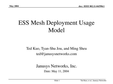 ESS Mesh Deployment Usage Model