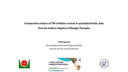 Comparative analysis of TNF-inhibitor survival in spondyloarthritis: data from the Hellenic Registry of Biologic Therapies P Sidiropoulos Rheumatology,