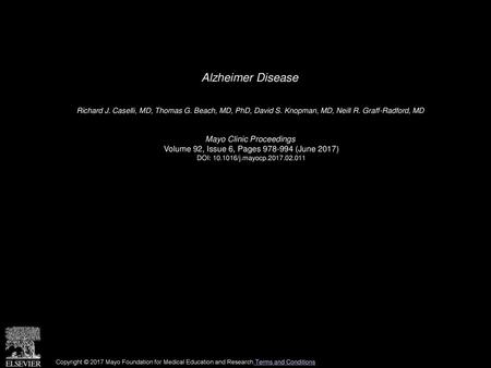 Alzheimer Disease Mayo Clinic Proceedings