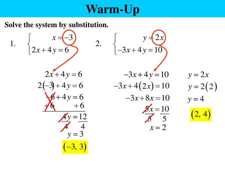 Warm-Up Solve the system by substitution..