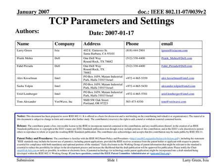 TCP Parameters and Settings