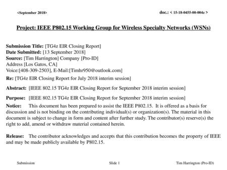 <month year> doc.: IEEE < e> <September 2018>