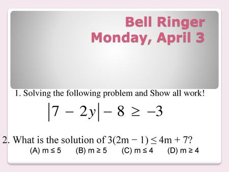 Bell Ringer Monday, April 3