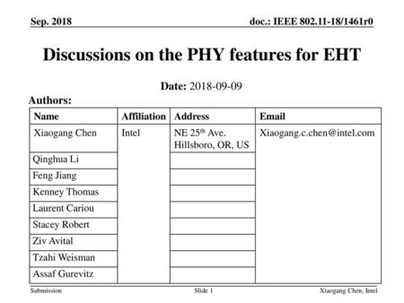 Discussions on the PHY features for EHT