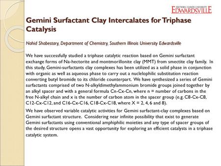 Gemini Surfactant Clay Intercalates for Triphase. Catalysis