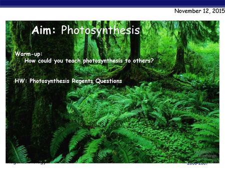 Aim: Photosynthesis November 12, 2015 Warm-up: