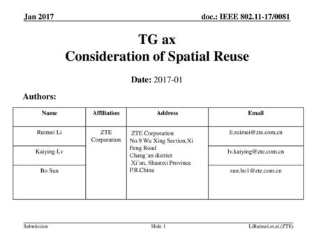 TG ax Consideration of Spatial Reuse