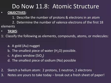 Do Now 11.8: Atomic Structure