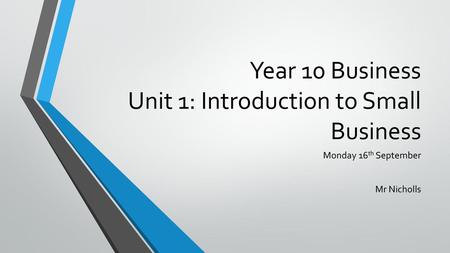 Year 10 Business Unit 1: Introduction to Small Business