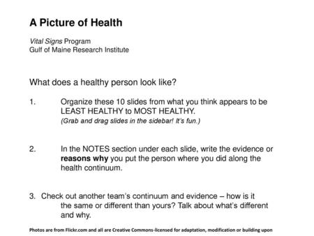 A Picture of Health What does a healthy person look like?