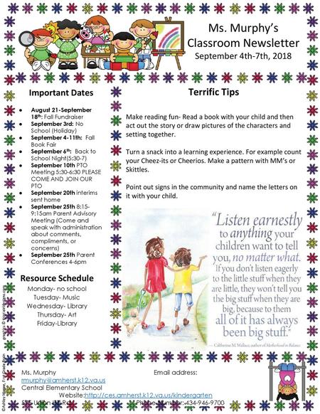 Ms. Murphy’s Classroom Newsletter Terrific Tips